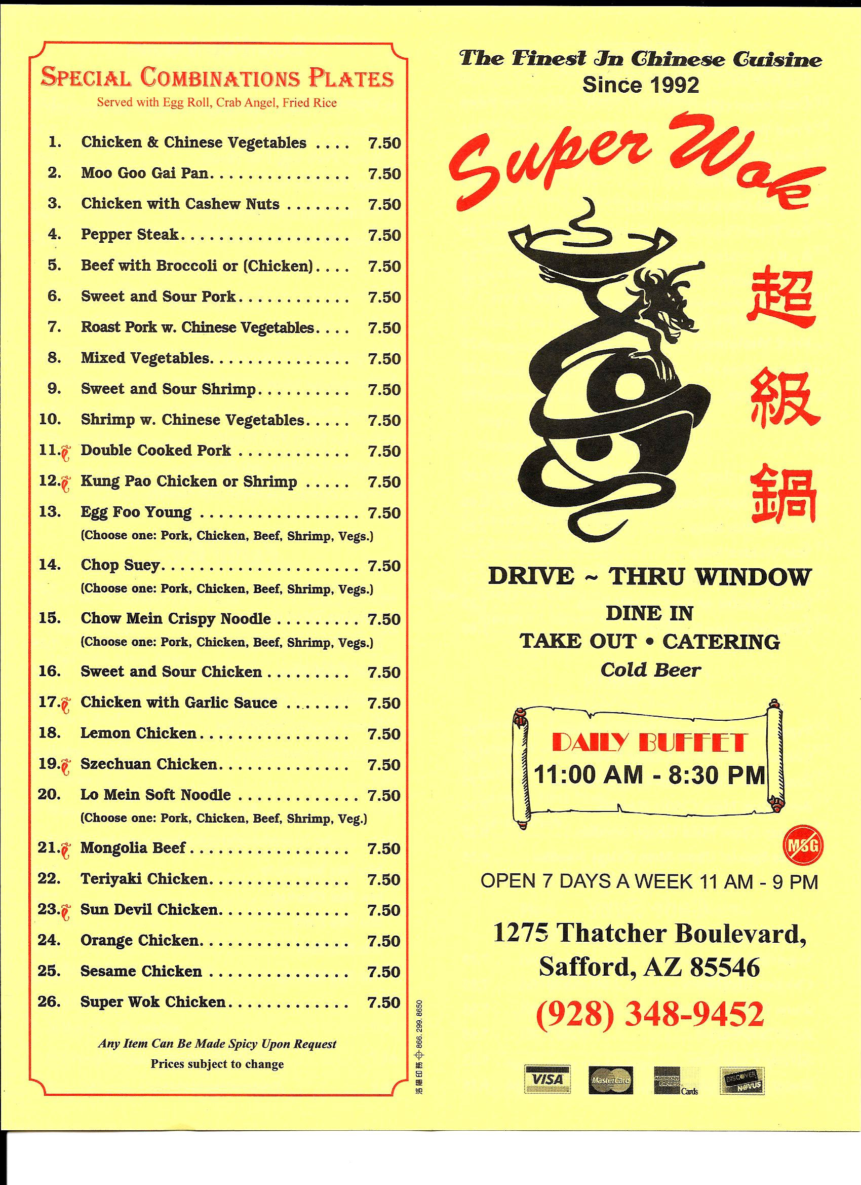 Menu Super Wok Chinese Restaurant Safford Arizona